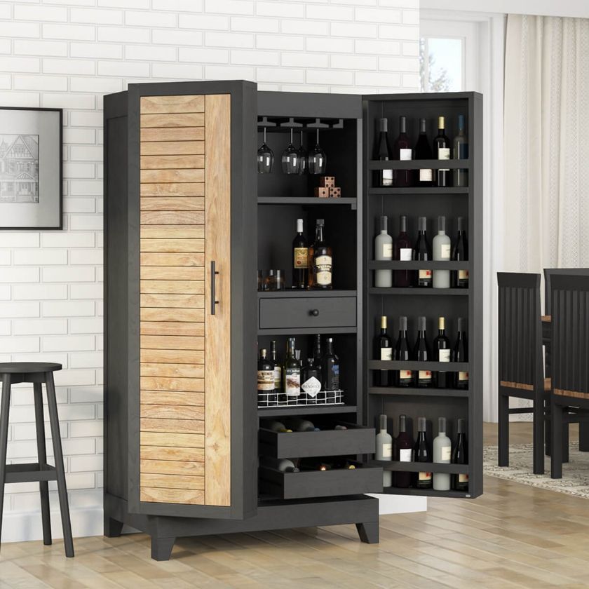 Picture of Brandon Mahogany Wood Tall Armoire Liquor & Wine Cabinet