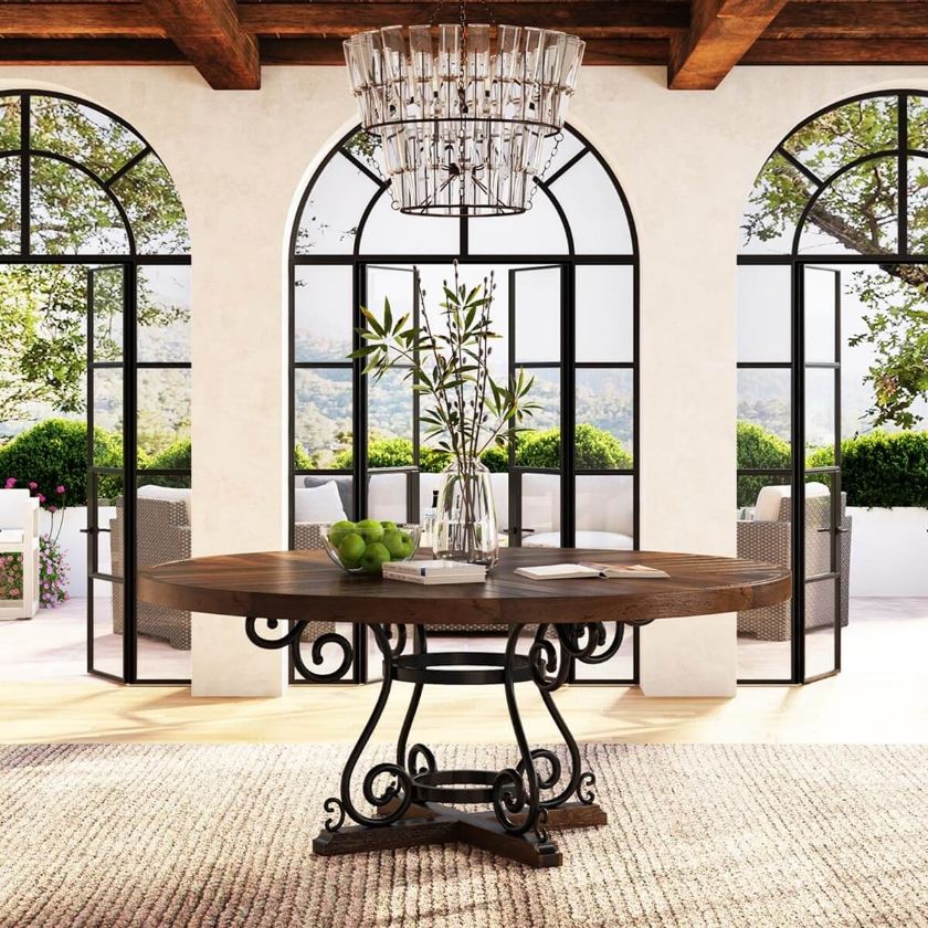 Picture of Mansfield Solid Wood & Wrought Iron Round Dining Table