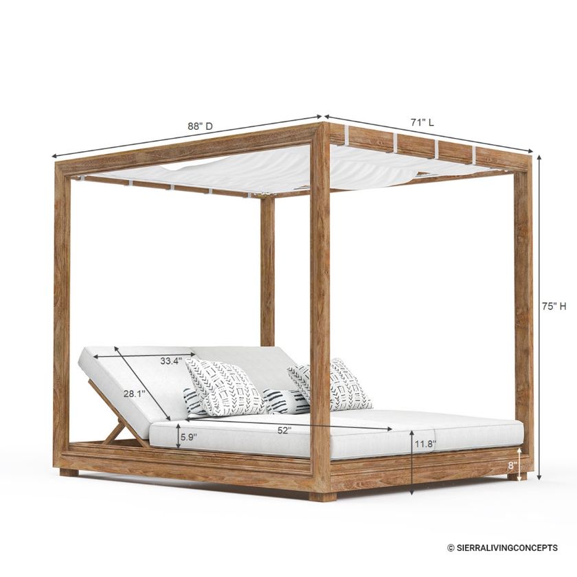 Mankato Teak Daybed Double Chaise Lounge with Canopy Dimension Image