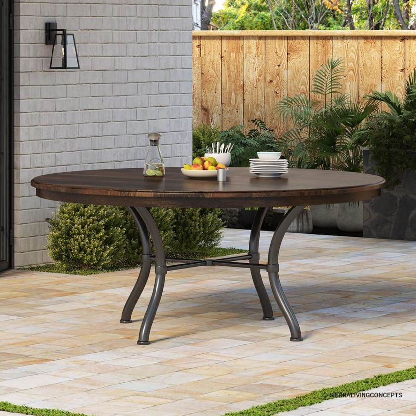 Picture of Clamart Solid Wood & Wrought Iron Round Patio Dining Table