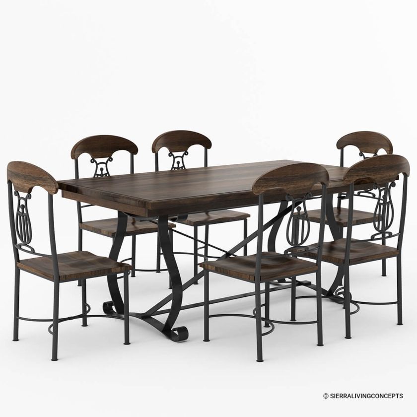 Picture of Abbeville 6 Seater Solid Wood & Wrought Iron Dining Table Set