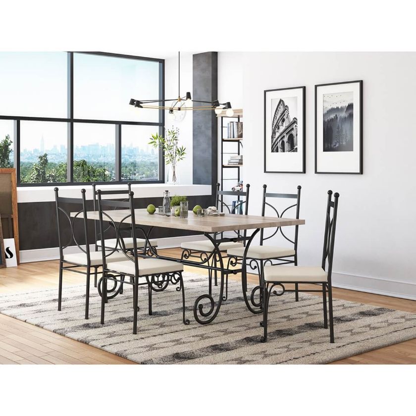 Picture of Forbach 6 Seater Solid Wood & Wrought Iron Patio Dining Table Set