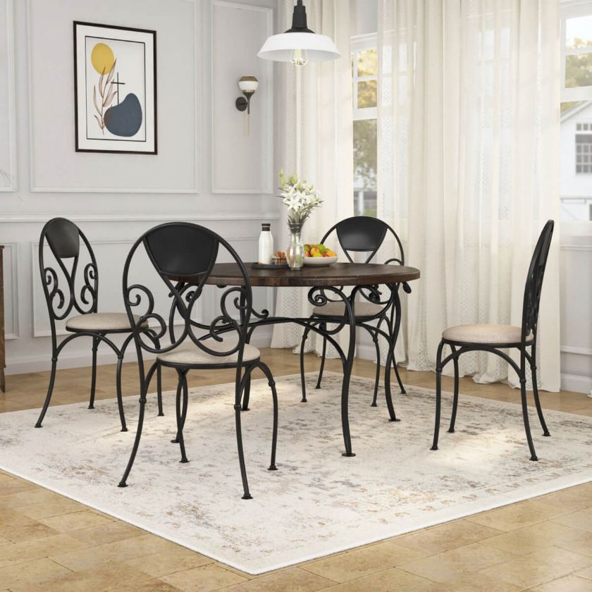 Picture of Durango 4 Seater Solid Wood & Wrought Iron Round Dining Set