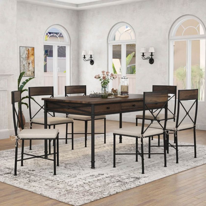 Picture of Pontevedra 6 Seater Rustic Solid Wood & Wrought Iron Dining Set