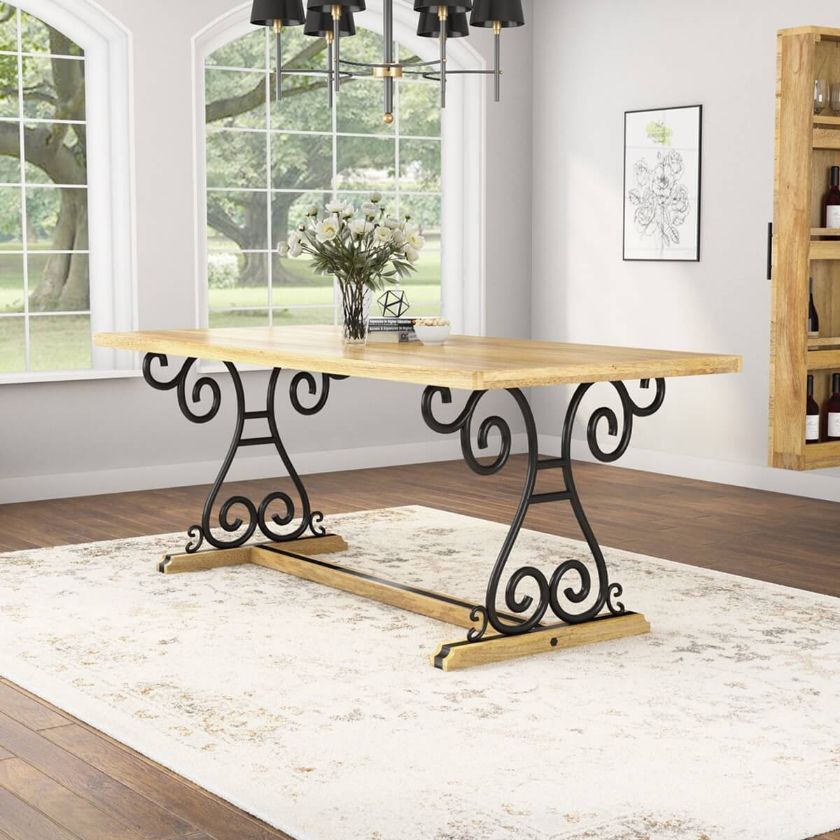 Picture of Annapolis Rustic Solid Wood & Wrought Iron Dining Table