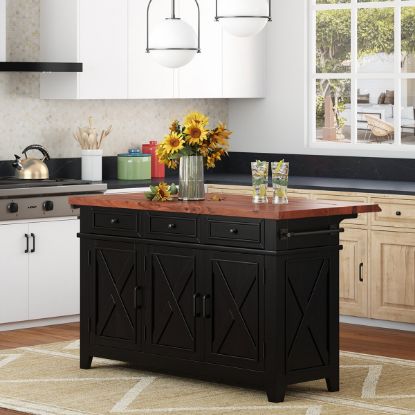 Picture of Enosburg Rustic Solid Wood Two Tone Kitchen Island with Drop Leaf