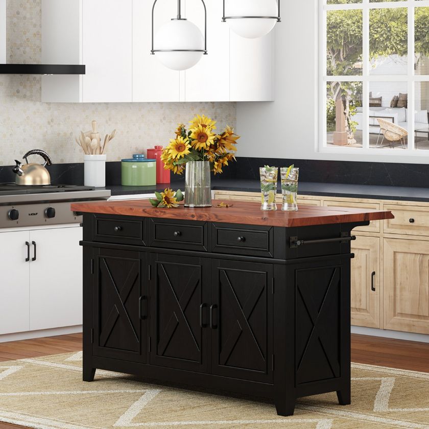 Picture of Enosburg Rustic Solid Wood Two Tone 3 Drawer Kitchen Island