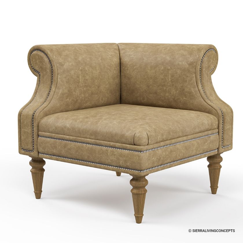 Sudbury Solid Wood Traditional Leather Corner Sofa Chair 		 Dimension Image