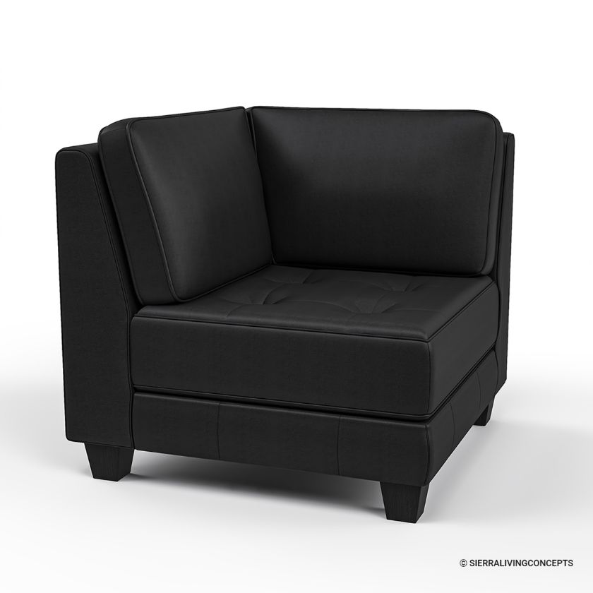 Brownsville Solid Wood Upholstered Black Leather Corner Sofa Chair		 Dimension Image