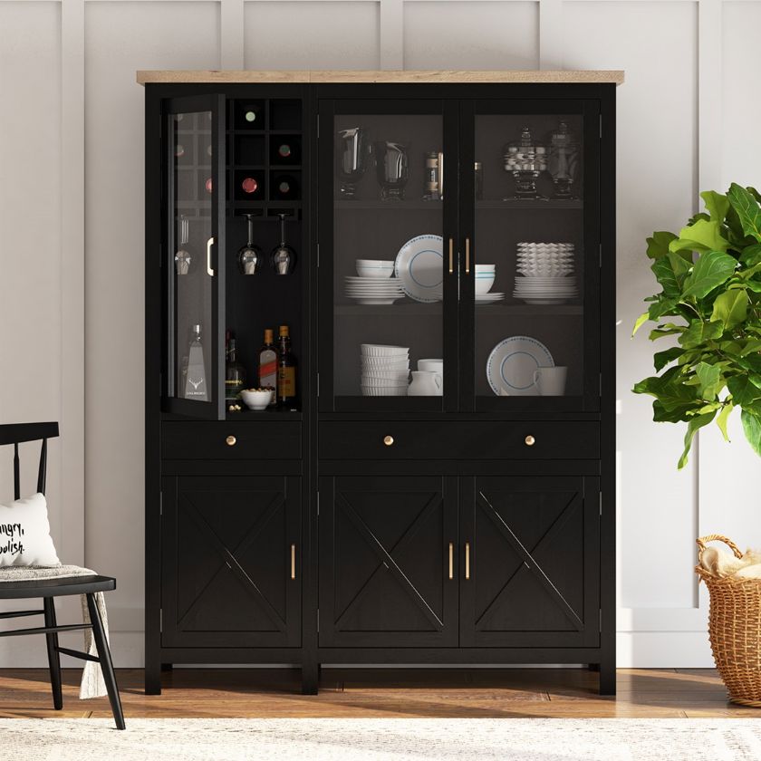 Picture of Coralville Black 2 Piece Hutch With Bar Storage