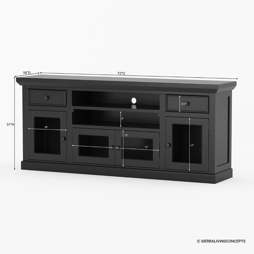 Chariton Glass Door Book Storage Black Media Console Cabinet (72