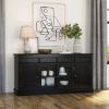Picture of Novara Modern Solid Wood Black Buffet Cabinet with Glass Door