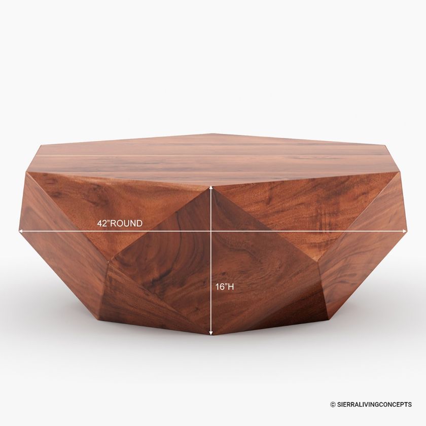 Bandera Wood Diamond Drum Shaped Coffee Table  Dimension Image