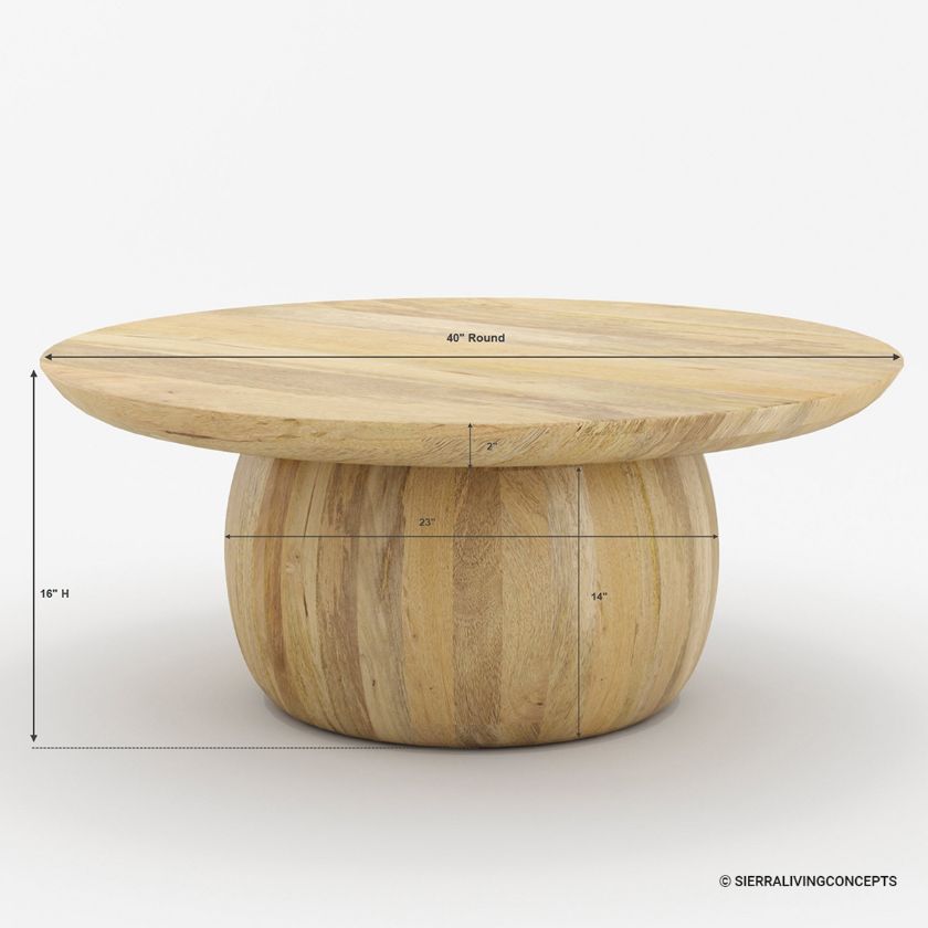 Camargito Rustic Solid Wood Round Top Coffee Table Size Image