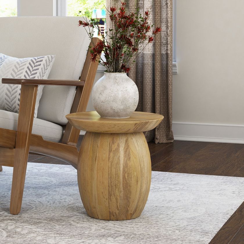 Picture of Camargito Rustic Solid Wood Round Top End Table