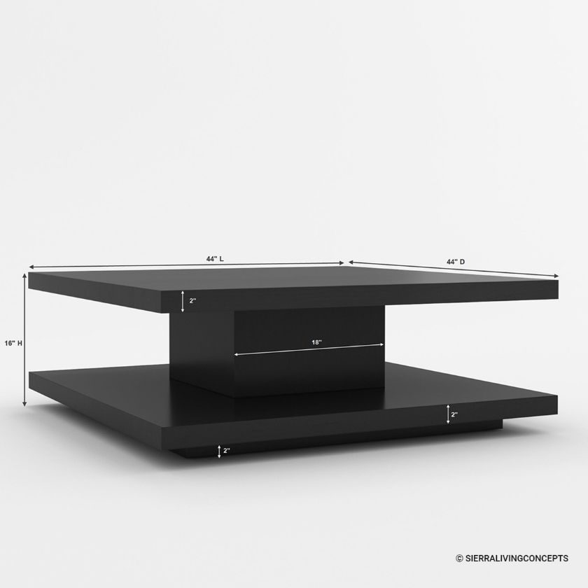 Fribourg Contemporary Black Square Floating Coffee Table Dimension Image
