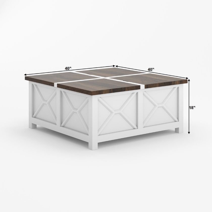 Acireale Modern Farmhouse Square Coffee Table With Trunk Storage Size Image