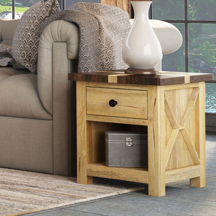 Picture of Acireale Rustic Solid Wood 1 Drawer End Table