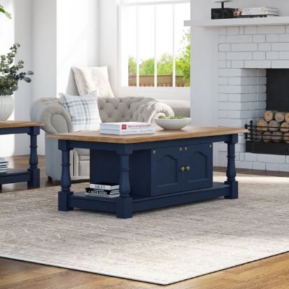 Picture of Livorno Solid Wood Rectangle Blue Coffee Table With Storage