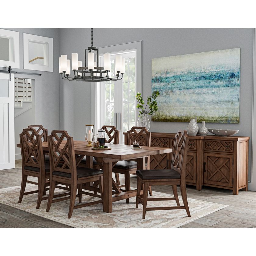 Picture of Bolzano Rustic Solid Wood 8 Piece Dining Room Set