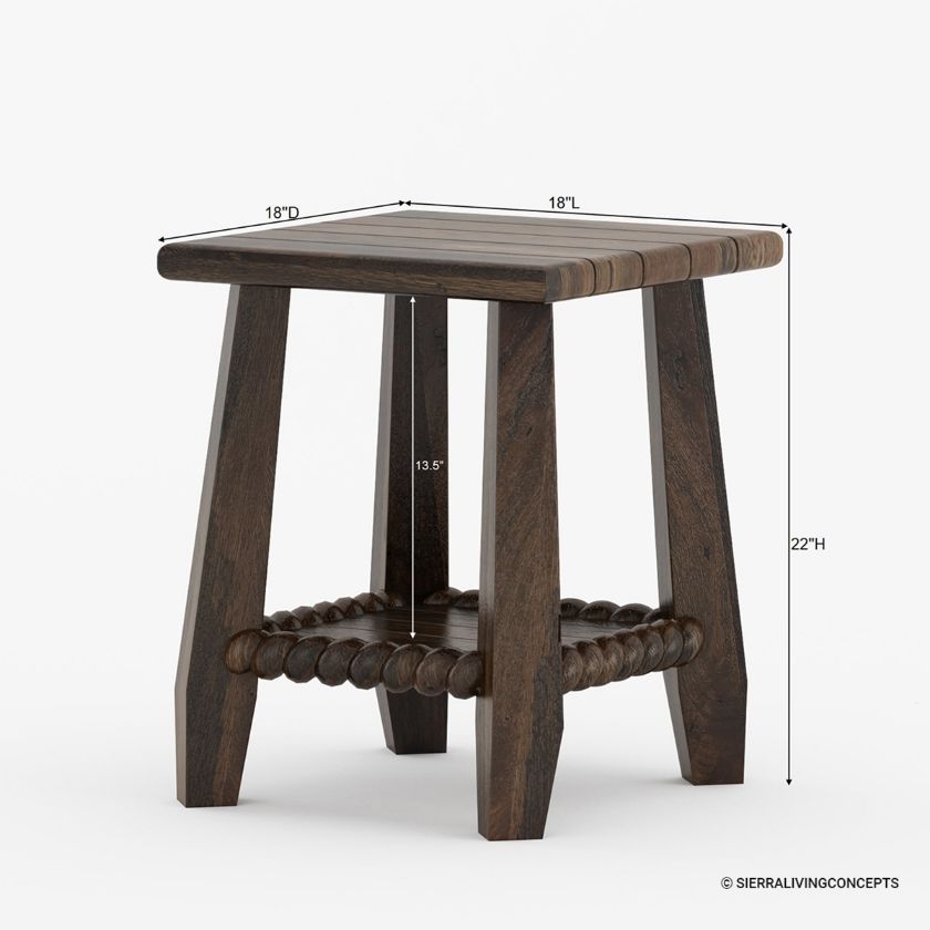 Enniskerry Rustic Solid Wood Handcrafted End Table Dimension Image