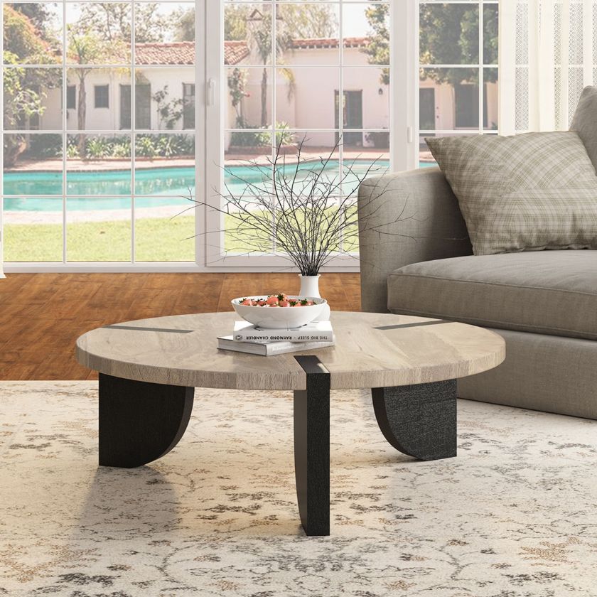 Picture of Honfleur Rustic Solid Wood 2 Tone Round Coffee Table