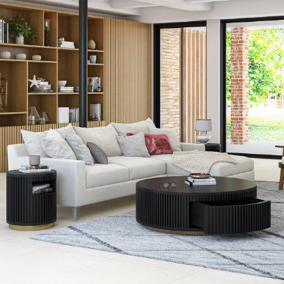 Picture of Almeria Fluted Modern Black Round 3 Piece Coffee Table Sets