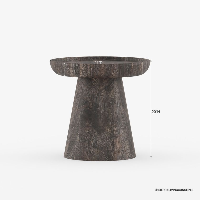 Pontevedra Round Solid Wood End Table Dimension Image