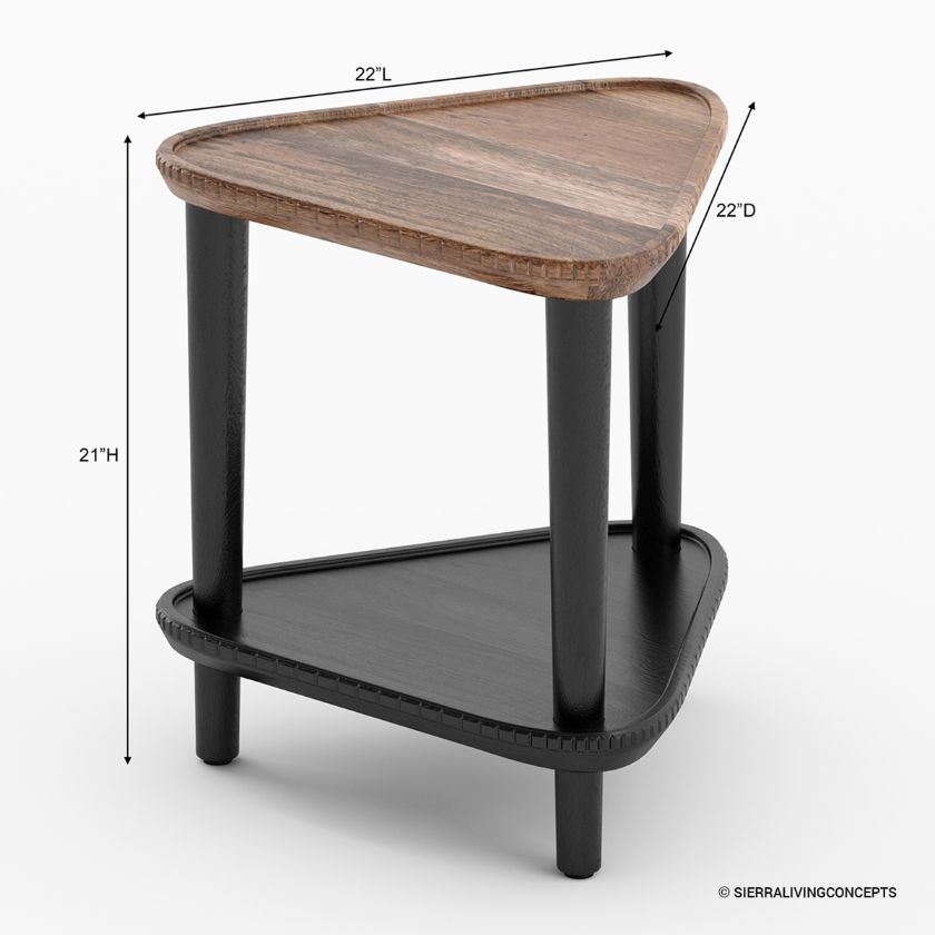 Positano Solid Wood 2 Tone Triangular End Table Dimension Image