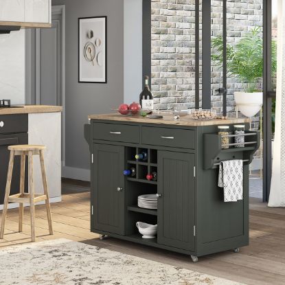 Picture of Brunswick Solid Wood Modern Portable Kitchen island with Drop Leaf