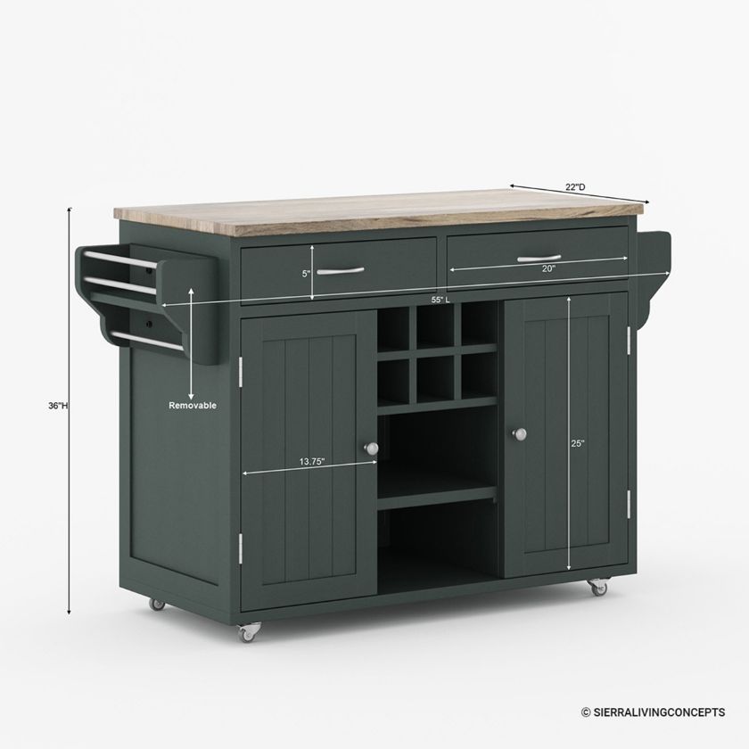 Brunswick Solid Wood Modern Portable Kitchen island with Drop Leaf Dimension Image