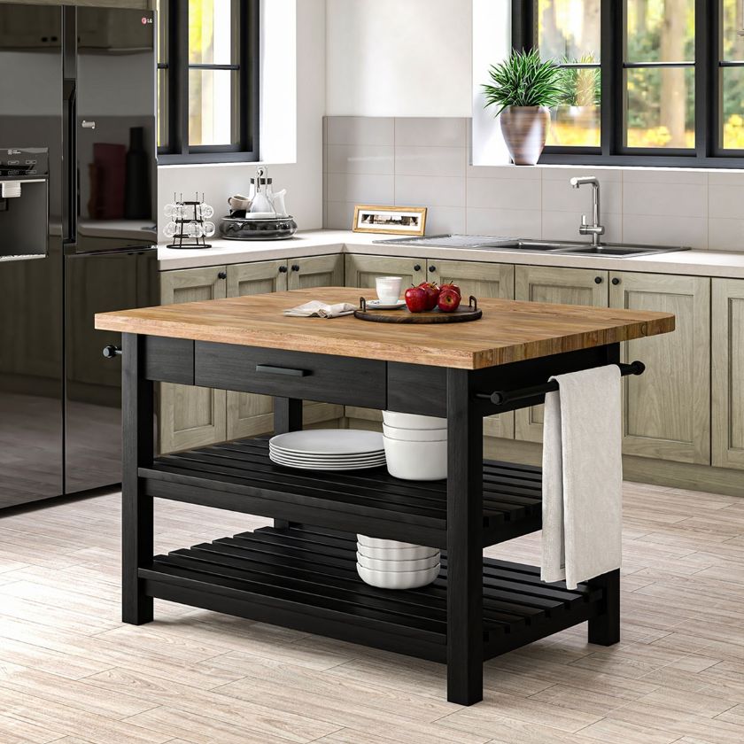 Picture of Catania Solid Wood Farmhouse Kitchen Island with Drop Leaf