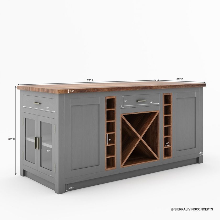 Addington Solid Wood 2 Tone Large Kitchen Island With Drawers Dimension Image