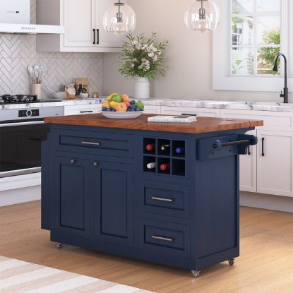 Picture of Erie Modern Butcher Block Drop Leaf Kitchen Island Carts with Trash bin