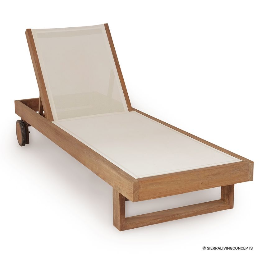 Picture of Bryxton Solid Teak Wood Outdoor Mesh Sun Lounger