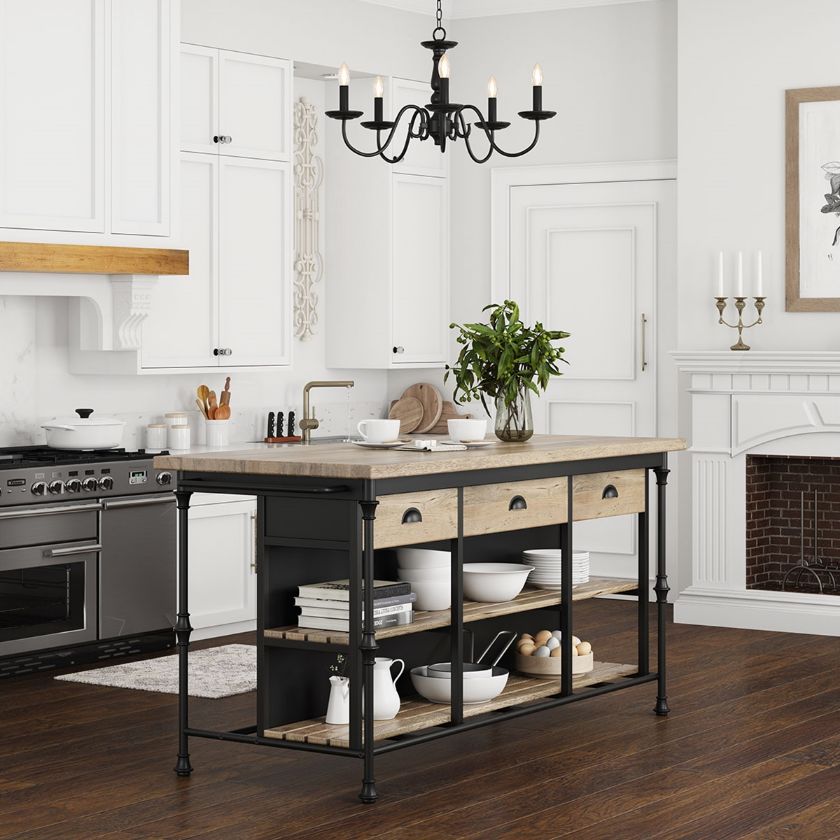 Picture of Meredith Rustic Solid Wood 3 Drawer Industrial Style Kitchen Island