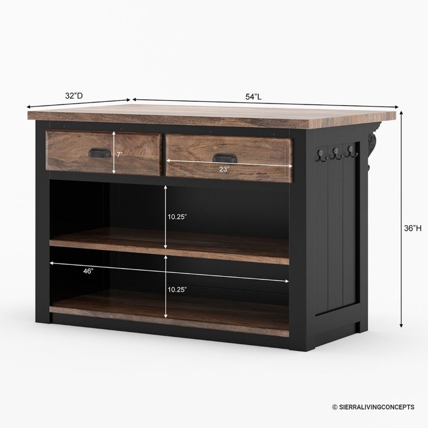 Manzanita Rustic Solid Wood Small Kitchen Island with Extended Edges Size Image