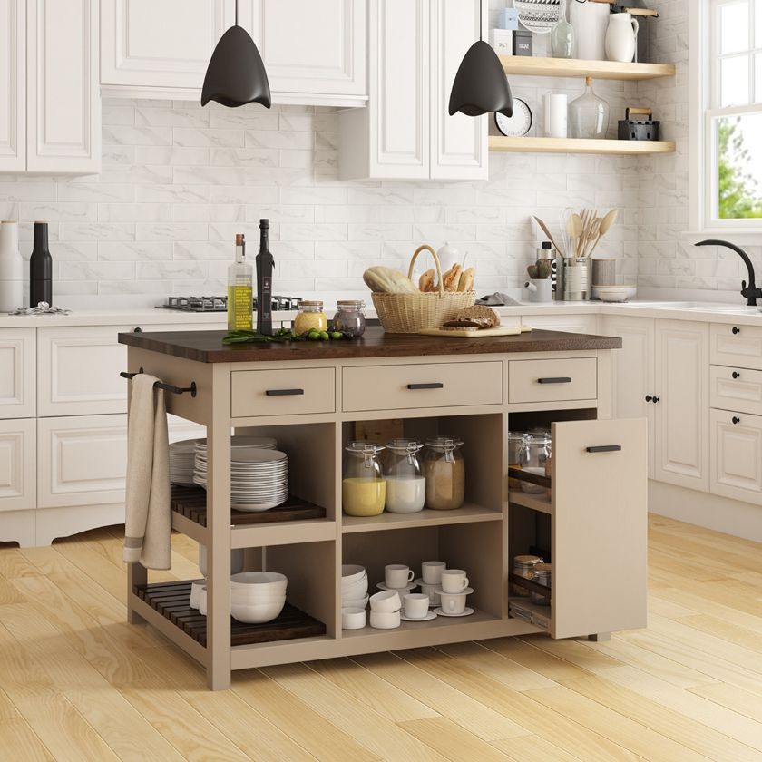 Picture of Gatlinburg Solid Wood 2 Tone 6 Drawer Modern Kitchen Island
