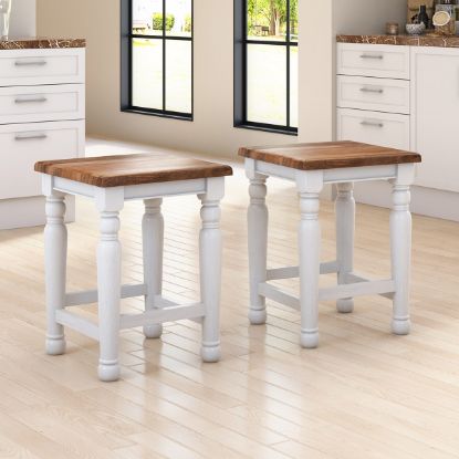 Picture of Rhinebeck Rustic Solid Wood 2 Tone Kitchen Island Stool