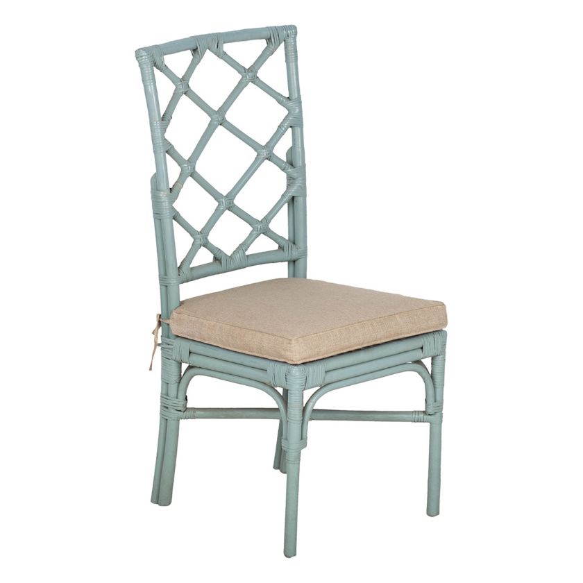 Picture of Sanibel Coastal Blue Rattan Dining Chair with Seat Cushion