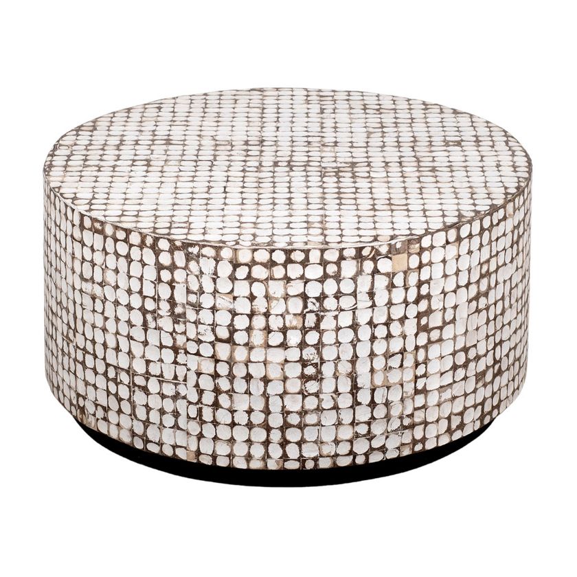 Picture of Fiona Solid Wood Round Mosaic Drum Coffee Table