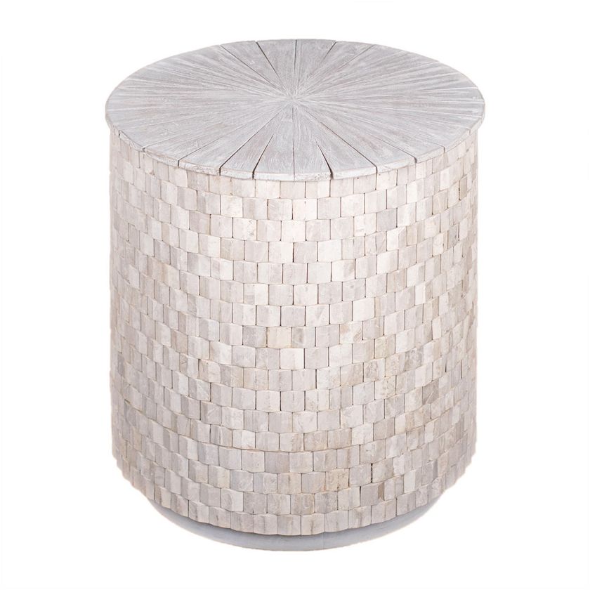 Picture of Fulford Solid Wood Mosaic Tile Drum Storage End Table