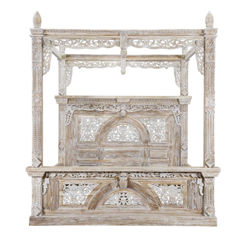 Picture of Grenoble Rustic Solid Wood Royal Hand Carved Canopy Bed
