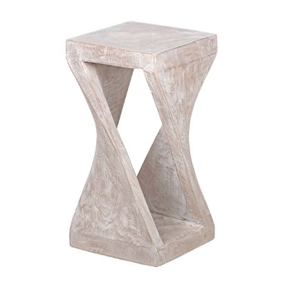 Picture of Helix Whitewashed Solid Wood Infinity Twist Stool