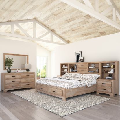 Picture of Villeneuve Modern Farmhouse 4 Piece Bedroom Set w Bookcase Headboard