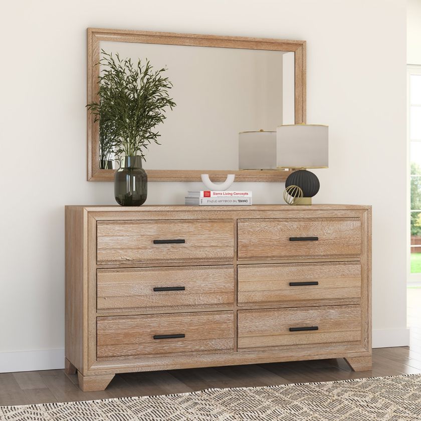 Picture of Villeneuve Modern Farmhouse 6 Drawer Solid Wood Double Dresser