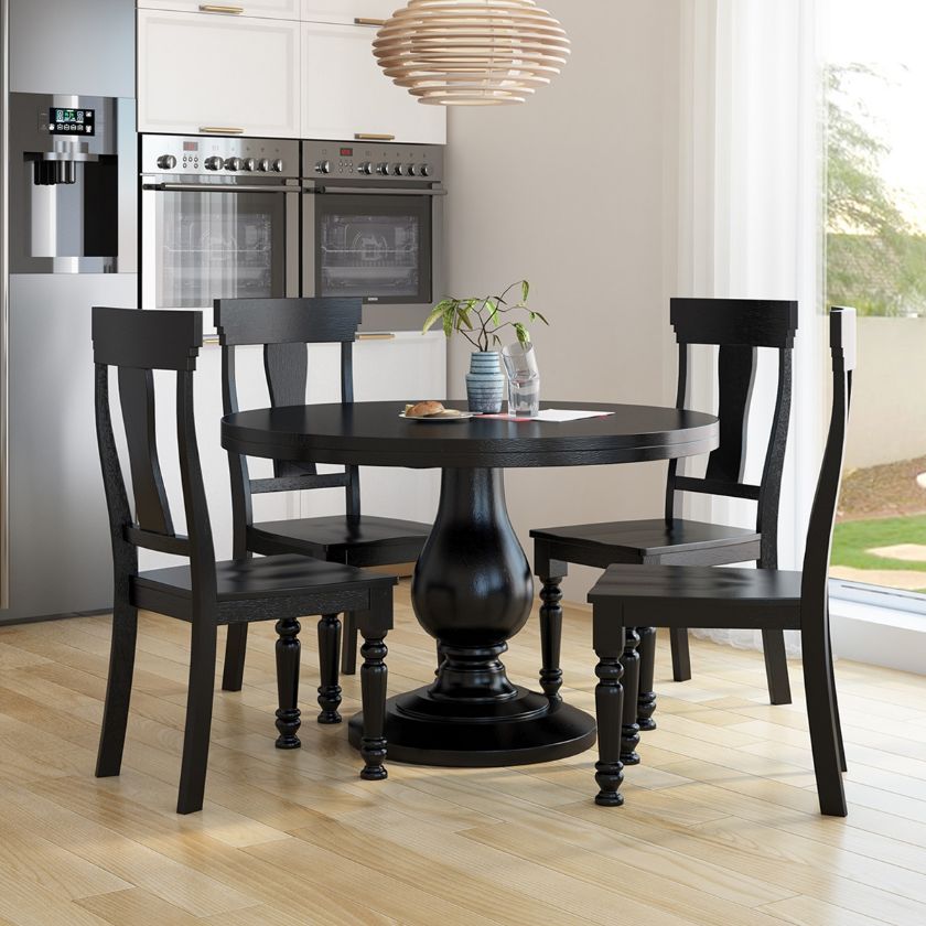 Picture of Colchester 48 Inch Black Round Kitchen Table and 4 Chairs Set