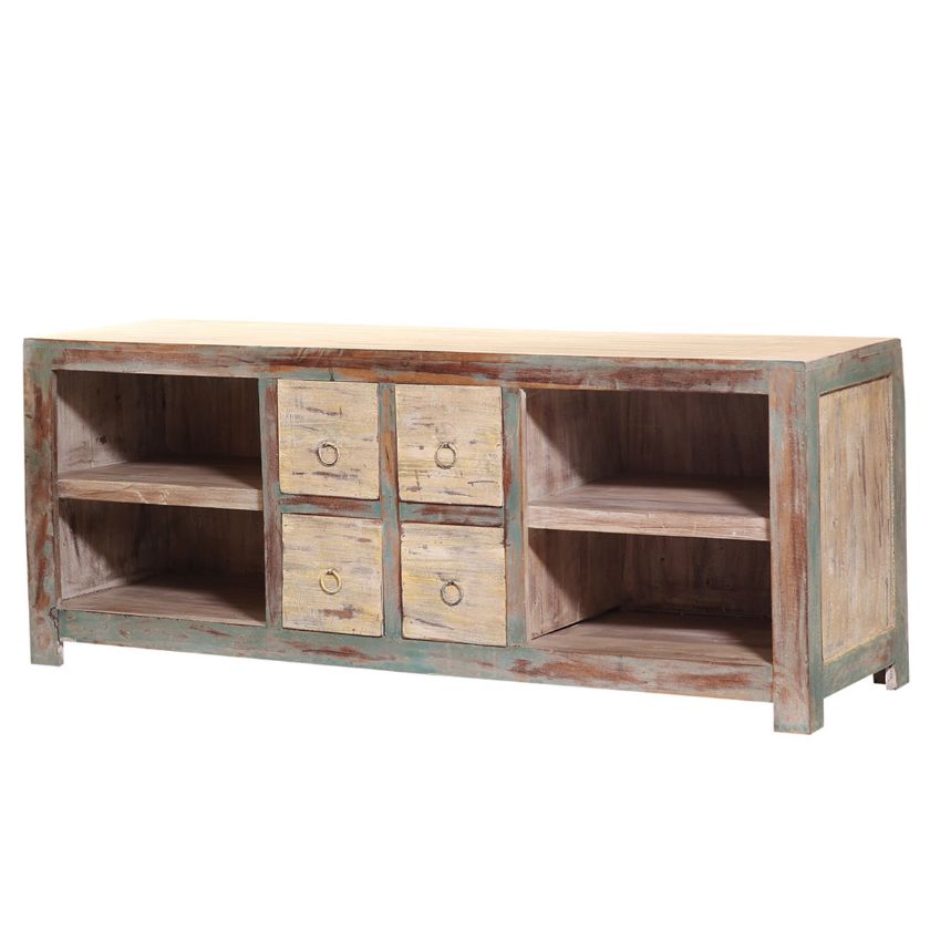 Picture of Rustic Distressed Solid Wood 4 Drawer Media Cabinet