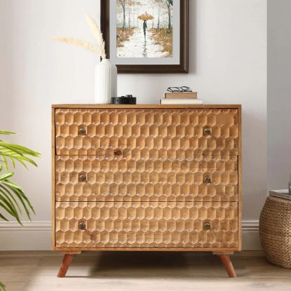 Picture of Honeycomb Rustic Solid Wood 3 Drawer Dresser