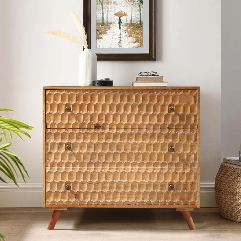 Picture of Honeycomb Rustic Solid Wood 3 Drawer Dresser